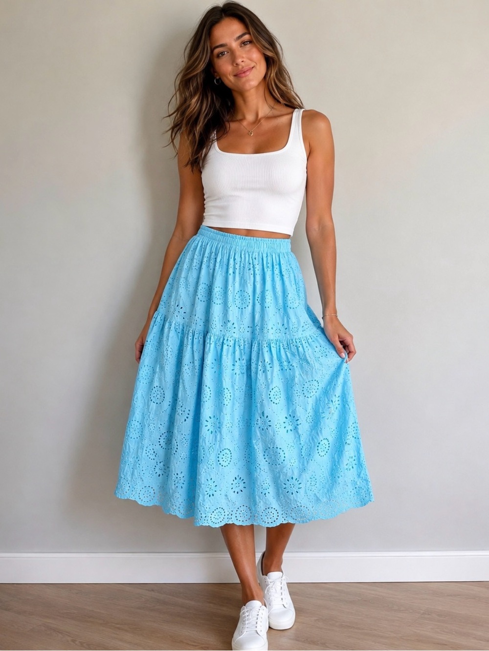 NWT Blue Eyelet Midi Skirt Size 2X